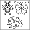 honey bee, butterfly and ladybug
