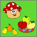 mushroom, pears, apples coloring game